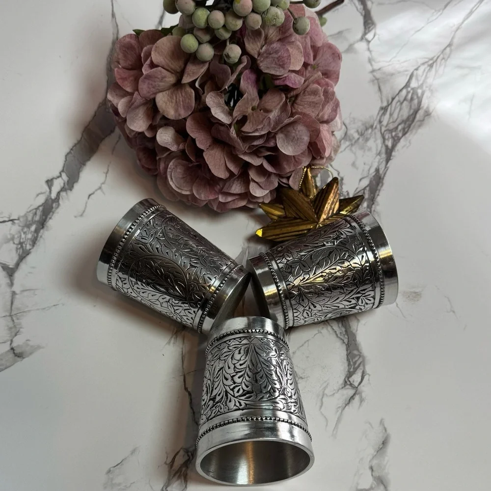 Pottery Barn Pewter Embossed Votive Candle Holders - vintage English cottage